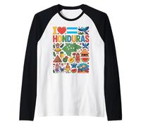 Mapa de la Bandera de I Love Honduras Camiseta Manga Raglan