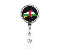Mapa de la bandera de la República Centroafricana carrete de soporte de insignia de metal resistente, soporte de insignia retráctil con clip de cinturón para titular de tarjeta de nombre clave emplead