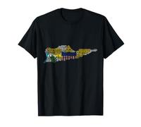 Mapa de la bandera de las Islas Vírgenes de los Estados Unidos en idiomas Camiseta