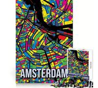 Mapa de la Ciudad de Ámsterdam, Arte Pop, Rompecabezas para Adultos de 1000 Piezas, Desarrollo cognitivo, Relajante y Divertido, con Cierre sólido, (38x26cm)