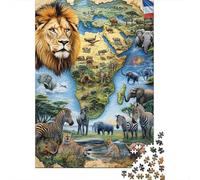 Mapa de la Fauna Africana Puzzle de 1000 Piezas Cartón para Adultos Escena de Animales Puzzle para Adultos Relajación Decoración Hogar Familia 38x26cm/1000pcs