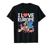 Mapa de Lugares de interés de I Love Europe Camiseta gráfica económica, Hombre, Negro, L