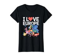 Mapa de Lugares de interés de I Love Europe Camiseta gráfica económica, Mujer, Negro, XL