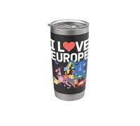 Mapa de lugares de interés de I Love Europe Vaso térmico de acero inoxidable de doble pared