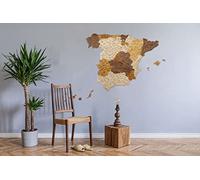 Mapa de madera 2D de España - Mapa de varias capas, madera teñida multicolor, nombres grabados, decoración de pared para su oficina, sala de estar, pasillo (98 x 80 cm)