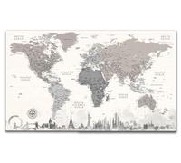 Mapa de Monumentos del Mundo - Lienzo de mapa de viaje de 39 x 23 pulgadas - Mapa del mundo detallado con pines - Mapa de pared canvas art bay - Tablero de destinos de viaje - Mapa listo para colgar