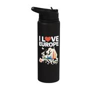 Mapa de Monumentos Iconic I Love Europe Stainless Steel Insulated Water Bottle