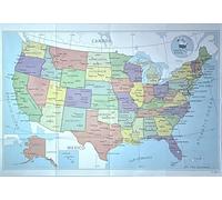 Mapa de pared de Estados Unidos de 39.4 x 27.5 pulgadas, capitales del estado, ciudades, estados e internacionales, ríos principales, lagos (papel plegado)