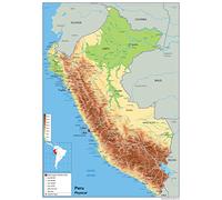 Mapa de pared físico de Perú, papel laminado A1 Size 59.4 x 84.1 cm