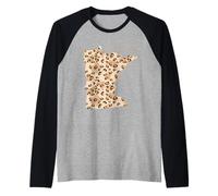 Mapa de patrón de Leopardo de Minnesota Leo Estado de Minnesota Camiseta Manga Raglan