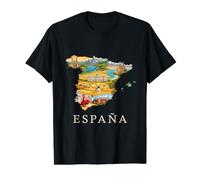 Mapa de raíces españolas - Barcelona Madrid Sevilla España Souvenir Camiseta gráfica económica, Hombre, Negro, L