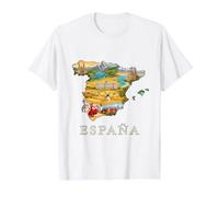 Mapa de raíces españolas - Barcelona Madrid Sevilla España Souvenir Camiseta gráfica económica, Hombre, Blanco, M