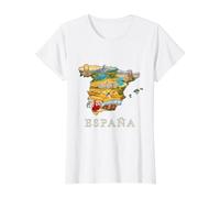 Mapa de raíces españolas - Barcelona Madrid Sevilla España Souvenir Camiseta gráfica económica, Mujer, Blanco, M