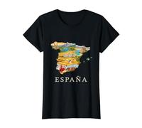 Mapa de raíces españolas - Barcelona Madrid Sevilla España Souvenir Camiseta gráfica económica, Mujer, Negro, XL