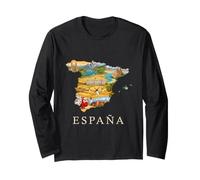 Mapa de raíces españolas - Barcelona Madrid Sevilla España Souvenir Manga Larga