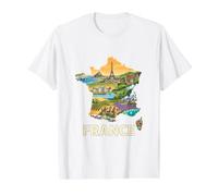 Mapa de raíces francesas - Regiones de Francia Monumentos Souvenir Camiseta gráfica económica, Hombre, Blanco, M