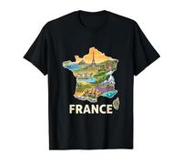 Mapa de raíces francesas - Regiones de Francia Monumentos Souvenir Camiseta gráfica económica, Hombre, Negro, L