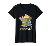 Mapa de raíces francesas - Regiones de Francia Monumentos Souvenir Camiseta gráfica económica, Mujer, Negro, S