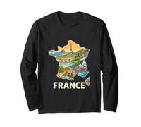 Mapa de raíces francesas - Regiones de Francia Monumentos Souvenir Manga Larga