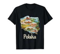 Mapa de raíces polacas - Recuerdo de Varsovia Cracovia Gdansk Polonia Camiseta gráfica económica, Hombre, Negro, XL