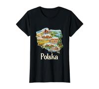 Mapa de raíces polacas - Recuerdo de Varsovia Cracovia Gdansk Polonia Camiseta gráfica económica, Mujer, Negro, S
