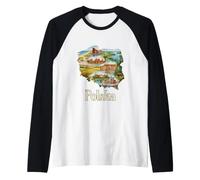 Mapa de raíces polacas - Recuerdo de Varsovia Cracovia Gdansk Polonia Camiseta Manga Raglan