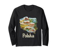 Mapa de raíces polacas - Recuerdo de Varsovia Cracovia Gdansk Polonia Manga Larga