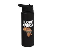 Mapa de Safari con patrón tribal I Love Africa Stainless Steel Insulated Water Bottle