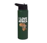 Mapa de Safari con patrón tribal I Love Africa Stainless Steel Insulated Water Bottle