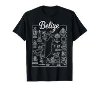 Mapa de Viaje de Belice con Iconos culturales y Arte Lineal de Vida Silvestre Camiseta