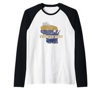 Mapa del Contorno del Estado de Wisconsin EE. UU. Camiseta Manga Raglan