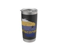 Mapa del contorno del estado de Wisconsin EE. UU. Vaso térmico de acero inoxidable de doble pared