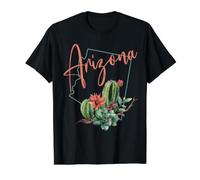 Mapa del Estado de Arizona Cactus Pride Vintage Camiseta gráfica económica, Hombre, Negro, S