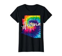 Mapa del Estado de Arizona, teñido Anudado, Orgullo Hippie Vintage Camiseta gráfica económica, Mujer, Negro, S