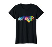 Mapa del Estado de Carolina del Norte Tie Dye Pride Hippie Vintage Camiseta gráfica económica, Mujer, Negro, L