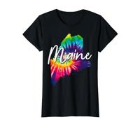 Mapa del Estado de Maine Tie Dye Pride Hippie Vintage Camiseta gráfica económica, Mujer, Negro, XS