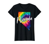 Mapa del Estado de Nevada Tie Dye Pride Hippie Vintage Camiseta gráfica económica, Mujer, Negro, M