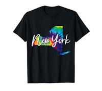 Mapa del Estado de New York NY Tie Dye Pride Hippie Vintage Camiseta gráfica económica, Hombre, Negro, M