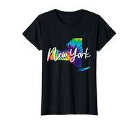 Mapa del Estado de New York NY Tie Dye Pride Hippie Vintage Camiseta gráfica económica, Mujer, Negro, M
