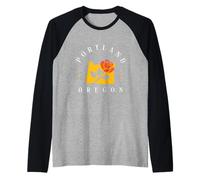 Mapa del Estado de Oregon de Portland City of Roses, Vintage, Retro Camiseta Manga Raglan