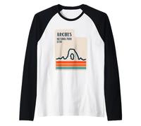 Mapa del Estado de Utah con delicados Arcos de Arco Parque Nacional Retro Camiseta Manga Raglan