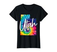 Mapa del Estado de Utah Tie Dye Pride Hippie Vintage Camiseta gráfica económica, Mujer, Negro, XL