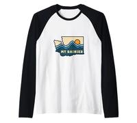 Mapa del Estado de Washington Retro Line Mount Rainier National Park Camiseta Manga Raglan
