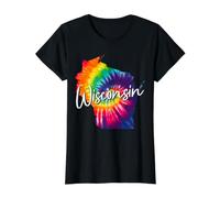 Mapa del Estado de Wisconsin Tie Dye Pride Hippie Vintage Camiseta gráfica económica, Mujer, Negro, M