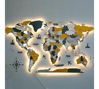 Mapa del mundo 3D LED de madera y acrílico para pared, tamaño extragrande 59/79/98/118 pulgadas, decoración de pared 3D, decoración moderna para el hogar, regalos de decoración de pared con iluminaci