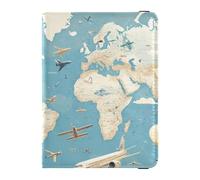 Mapa del mundo con aeronaves y globos aerostáticos, soporte de cuero para pasaporte, para viajes, dinero oculto y cartera para tarjetas, accesorios de viaje para mujer