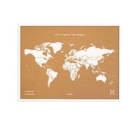 Mapa del Mundo de Corcho 90x60 cm Blanco - Decoración de Pared con Chinchetas - Ideal para Viajeros - Hecho a Mano en España - Misswood