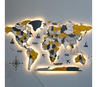 Mapa del mundo de madera iluminado para pared, acrílico iluminado, decoración moderna de pared de viaje para el hogar y la oficina, acento perfecto para sala de estar