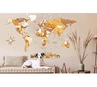 Mapa del mundo de madera para decoración de pared - multicapa de madera teñida multicolor, nombres grabados - Efecto único 3D - para sala de estar, oficina y dormitorio (XL 200x125 cm - Explorer)