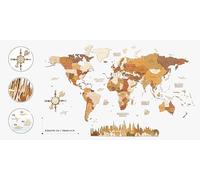 Mapa del mundo de madera para decoración de pared, multicapa, madera teñida multicolor, nombres grabados, efecto 3D único, para salón, oficina y dormitorio, XXL Explorer (250 x 156 cm)